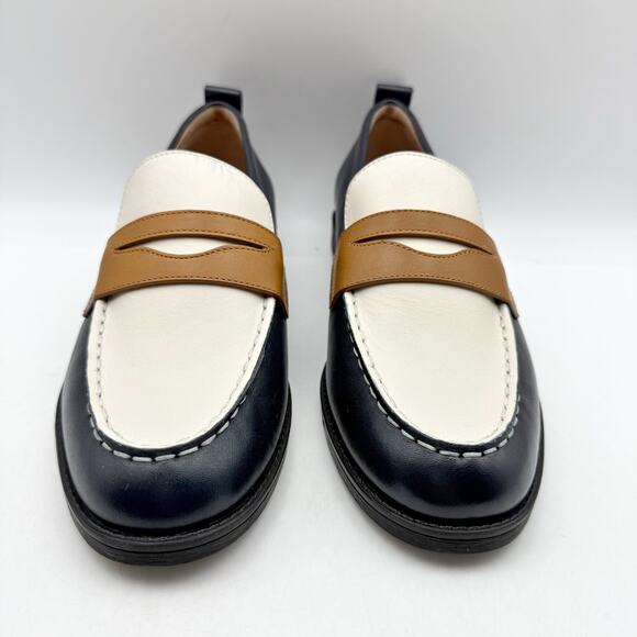 Cole Haan Womens Stassi Penny Loafer US 6.5 B EU 37 Navy Ivory Leather NWOB - Picture 6 of 13